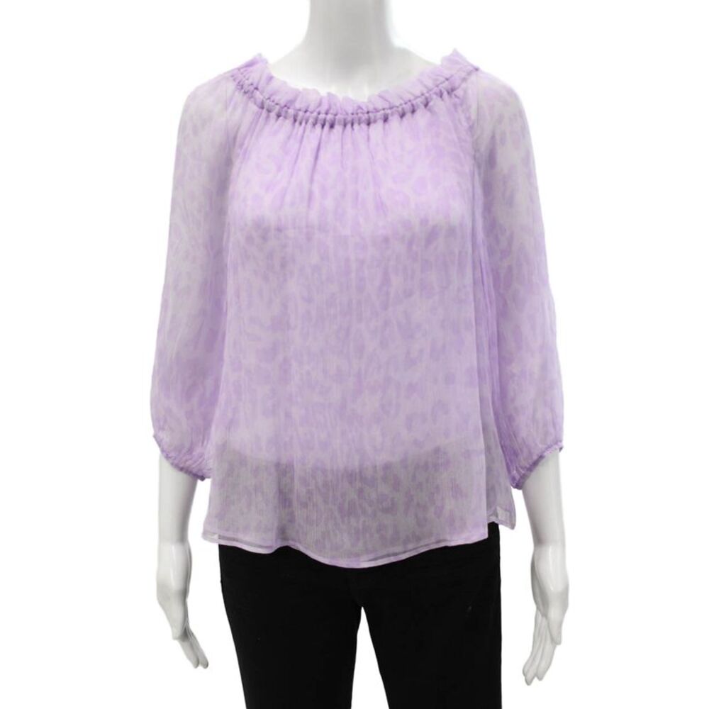 Paola Zuin Women Off the Shoulder Silk Leopard Print Purple Blouse Size 40